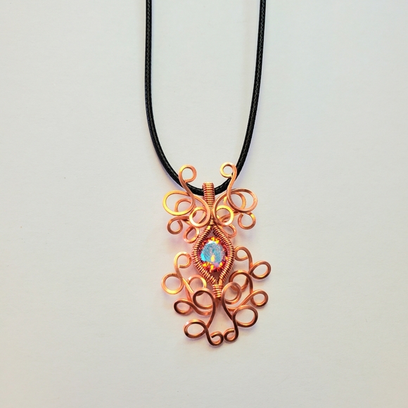 Electroplated cubic zirconia wire wrap necklace - Picture 3 of 4